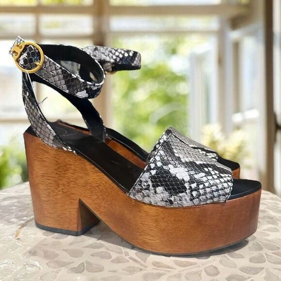 TORY BURCH $425 Camilla Wedge Sandals Women’s 6.5 Snake Print Platform Wood Heel - Picture 5 of 16